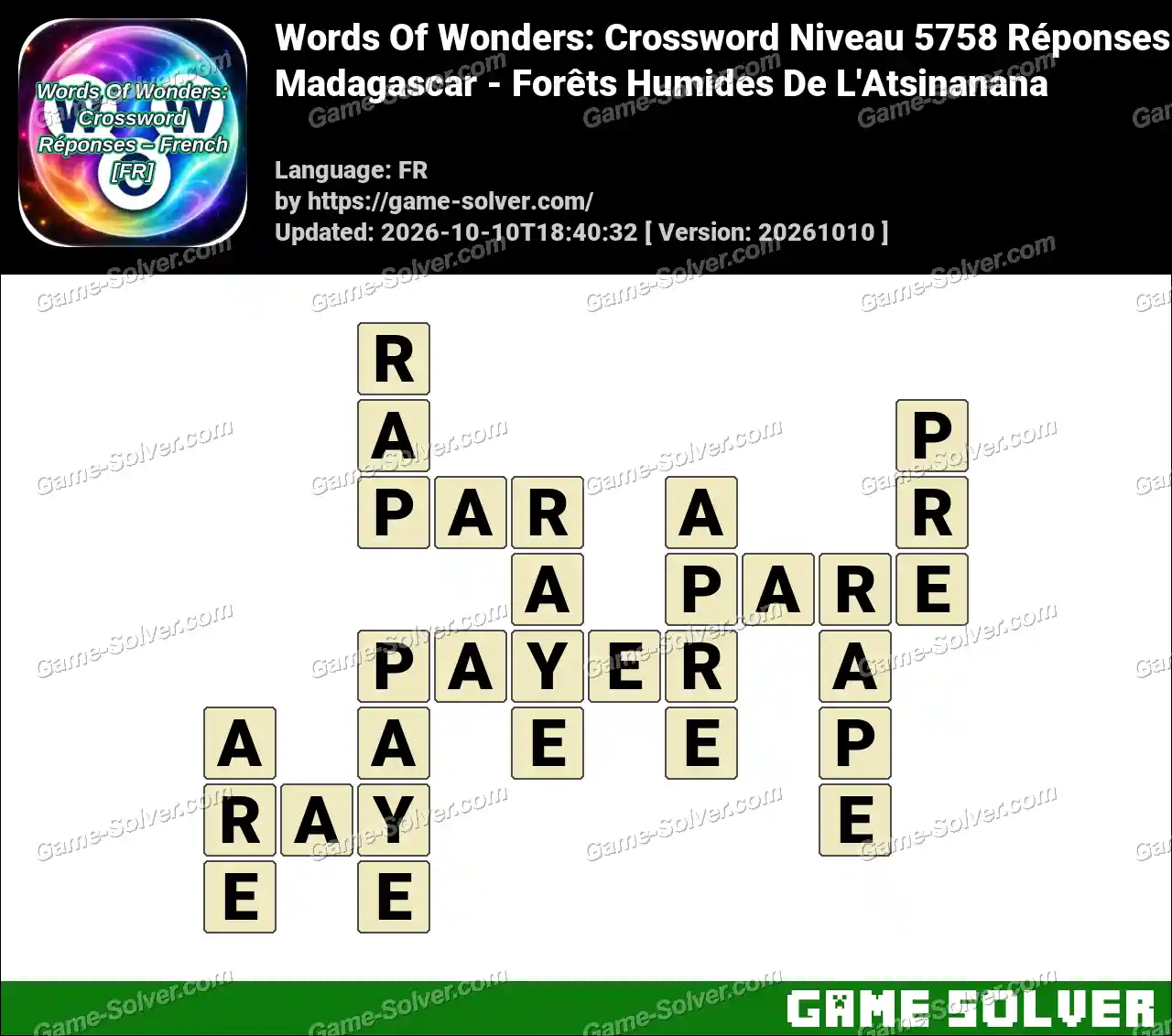 Words Of Wonders: Crossword Niveau 5758 Réponses – Madagascar – Forêts Humides De L’Atsinanana